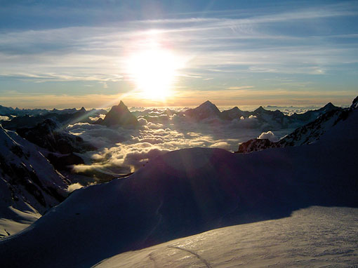 Diavortrag Gipfeltour am Monte Rosa - Blick Signalkuppe zum Matterhorn